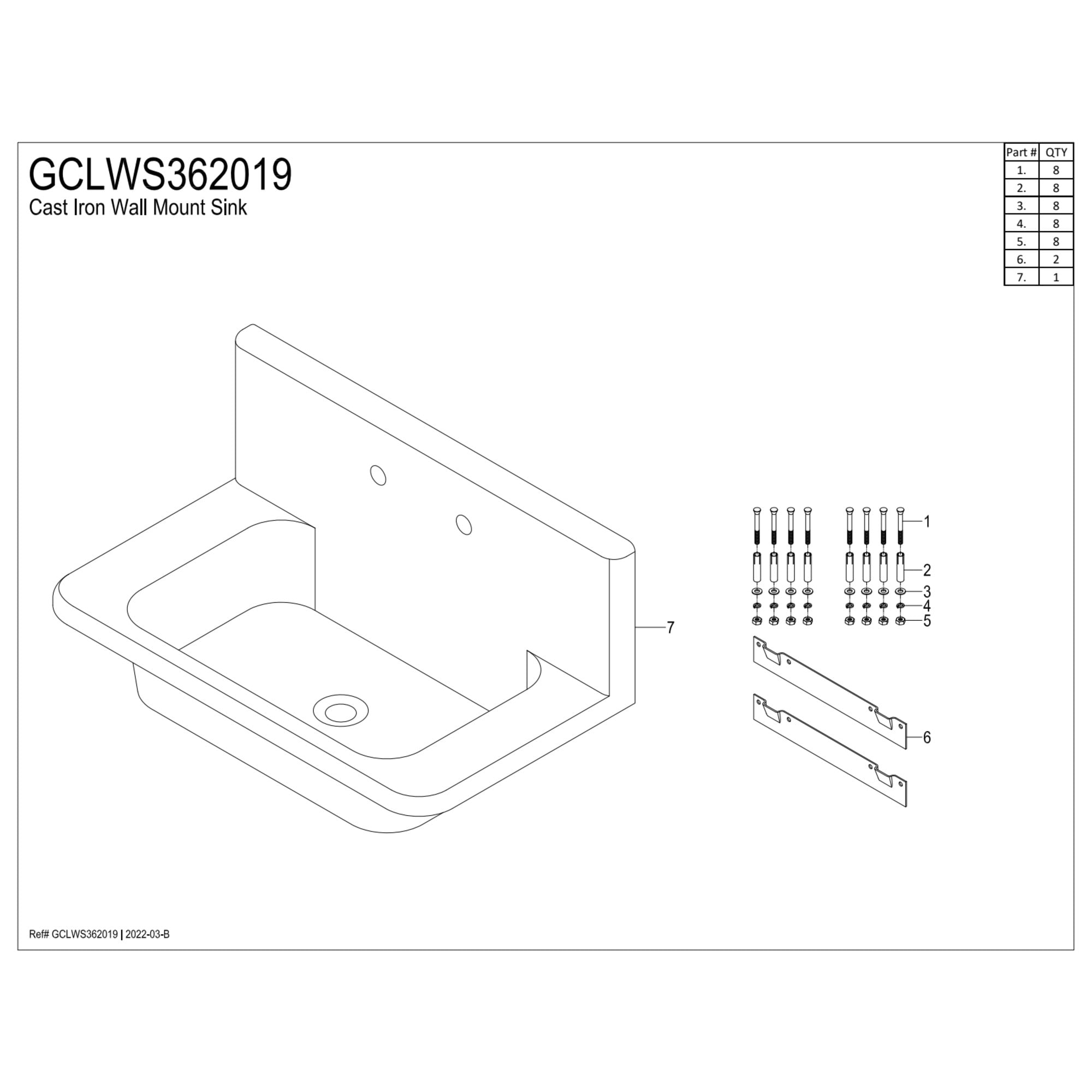Gourmetier GCLWS362019 Towne 36-Inch Cast Iron Wall Mount Utility Sink, 2-Hole, White