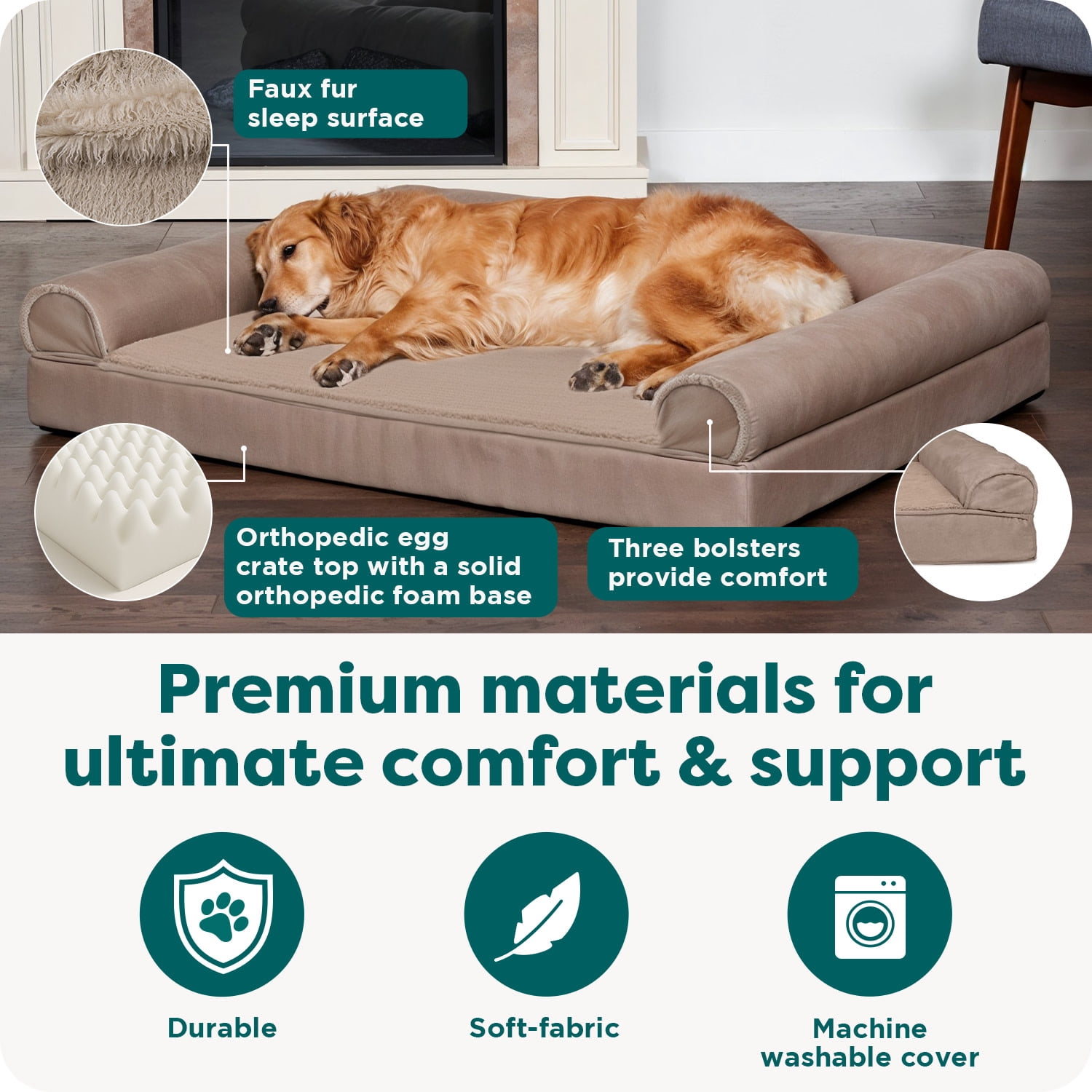 FH Luxe Faux Fur & Performance Linen Sofa - XL-Woodsmoke