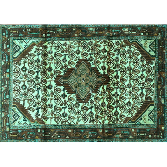 Ahgly Company Indoor Rectangle Persian Turquoise Blue Traditional Area Rugs, 8' x 10'