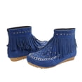 thumbnail image 3 of Willtoo Women Classic Fringe Studded Boots Faux Suede Tassel Cowboys Round Toe Flat Booties Retro Low Heel Fashion Casual Western Outdoor Short Boots, 3 of 5