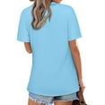 thumbnail image 5 of Womens Shirts Blouse Summer Women's Top Casual Short Sleeved Solid V-neck Lapel Top T-shirt, 5 of 7