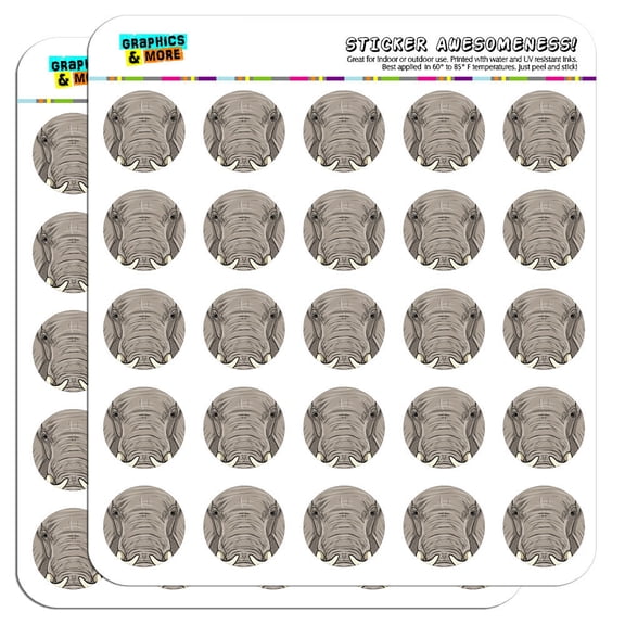 Elephant Face Safari 1" Scrapbooking Crafting Stickers