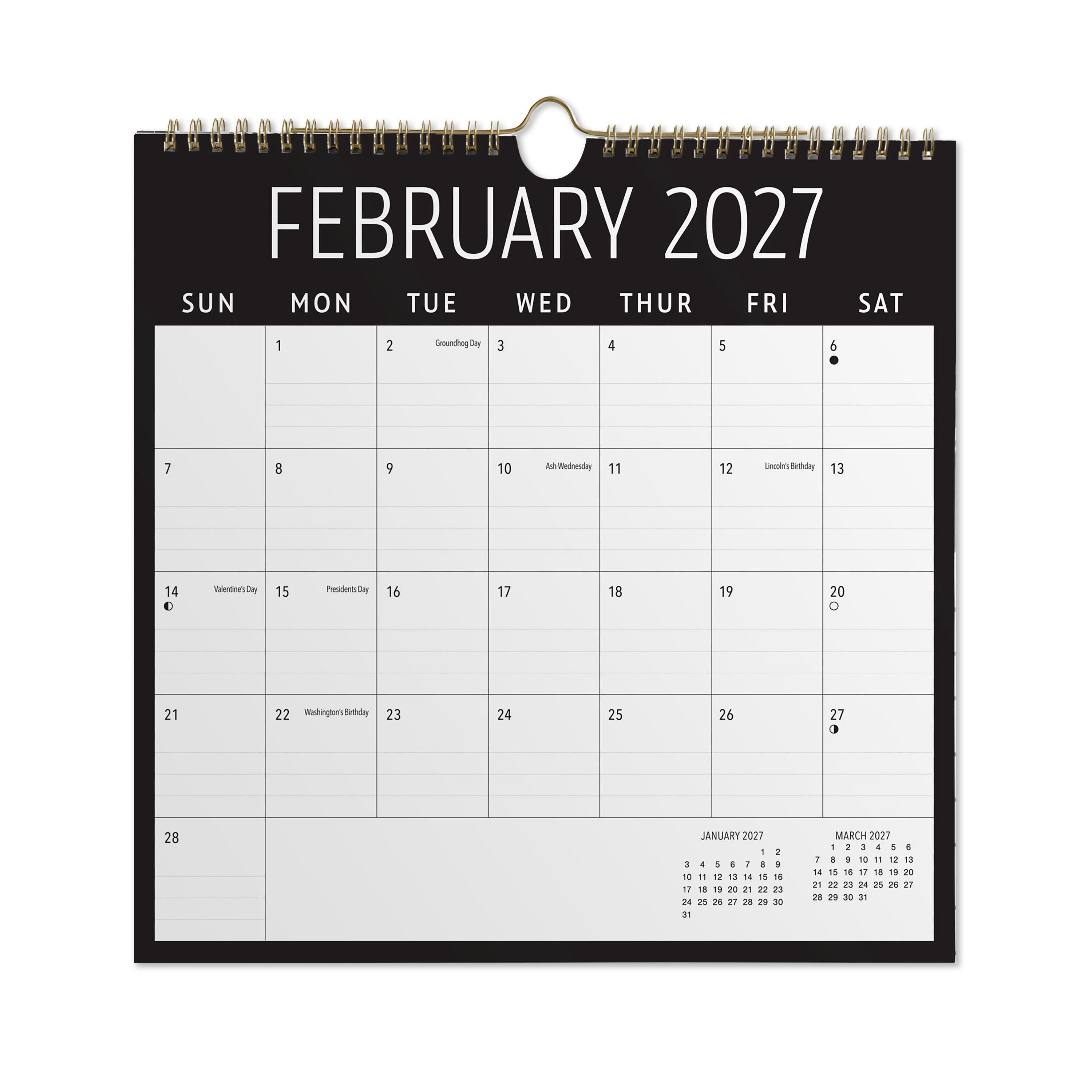 2027 Pen+Gear Black Spiral Calendar 12x12 January-December Gridded