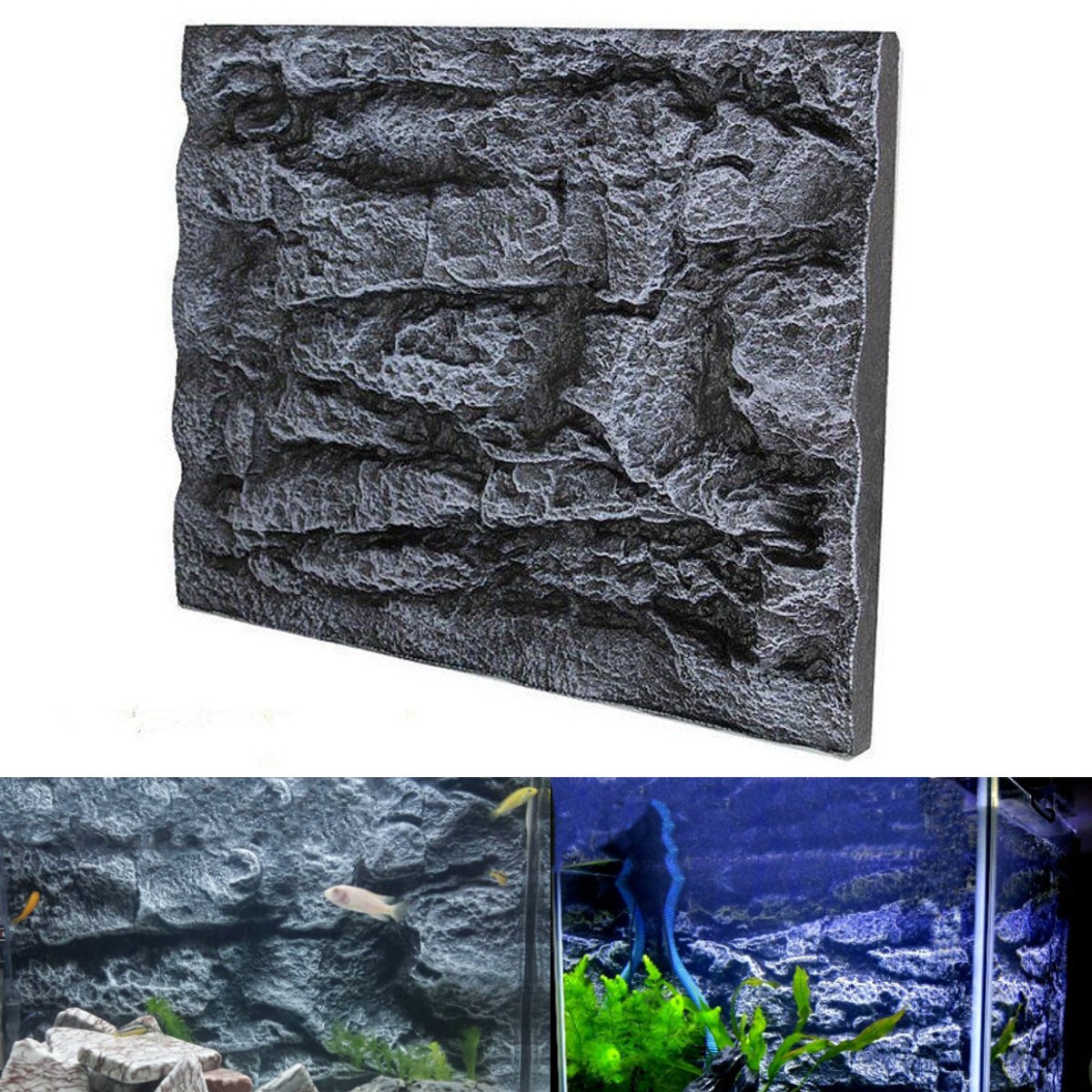 Hot 2PCS 3D PU Rock Reptile Stone Aquarium Background Backdrop Fish