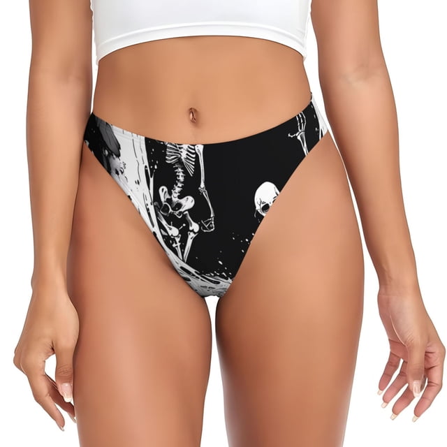 Balery Skeleton Wave Artwork Tangas de Algodón para Mujer con Estampado – Ropa Interior Sexy, Transpirable, G-string-Small