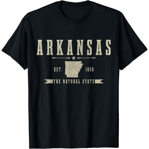 Vintage Style Graphic T-Shirt Natural State Arkansas Print Apparel