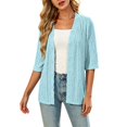 thumbnail image 2 of Plus Size Womens Crochet Cardigan Short Sleeve,Cropped Open Front Summer Sweater Lightweight Shrug,Boho Knit Cover Up with Wavy Cuffs for Casual Daily Wear Sky Blue XL, 2 of 5