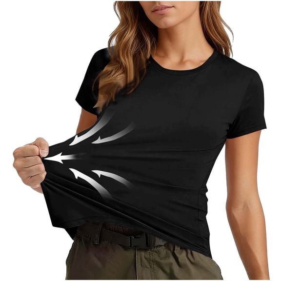 Sexlip Womens Short Sleeve Crew Neck T Shirt Twist Front Design Stretchy Fabric Casual Silhouette for Daily Errands Black S