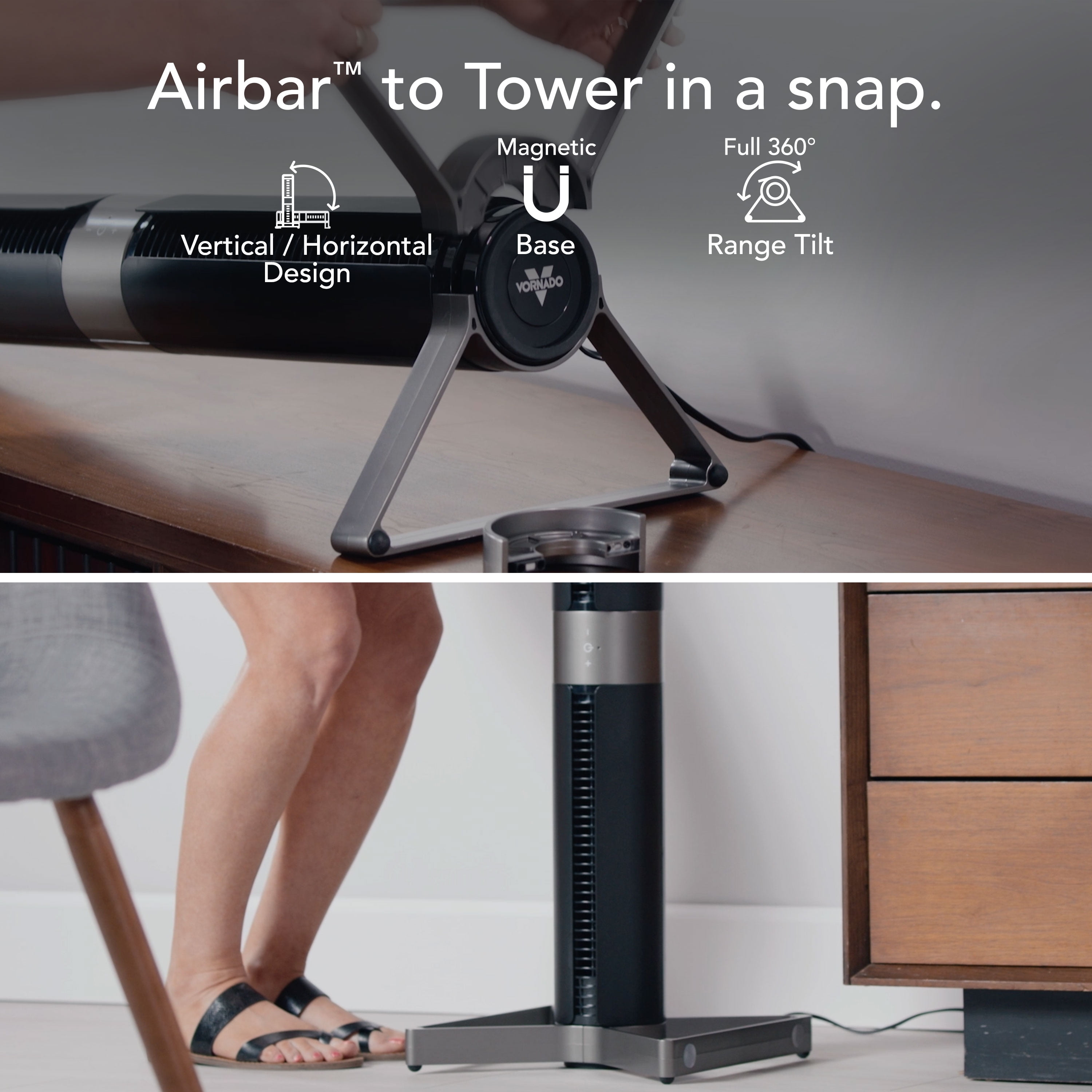 Vornado Airbar 4 35" Tower Fan and Horizontal Air Circulator with Remote Control, 3 Speed Settings, Black