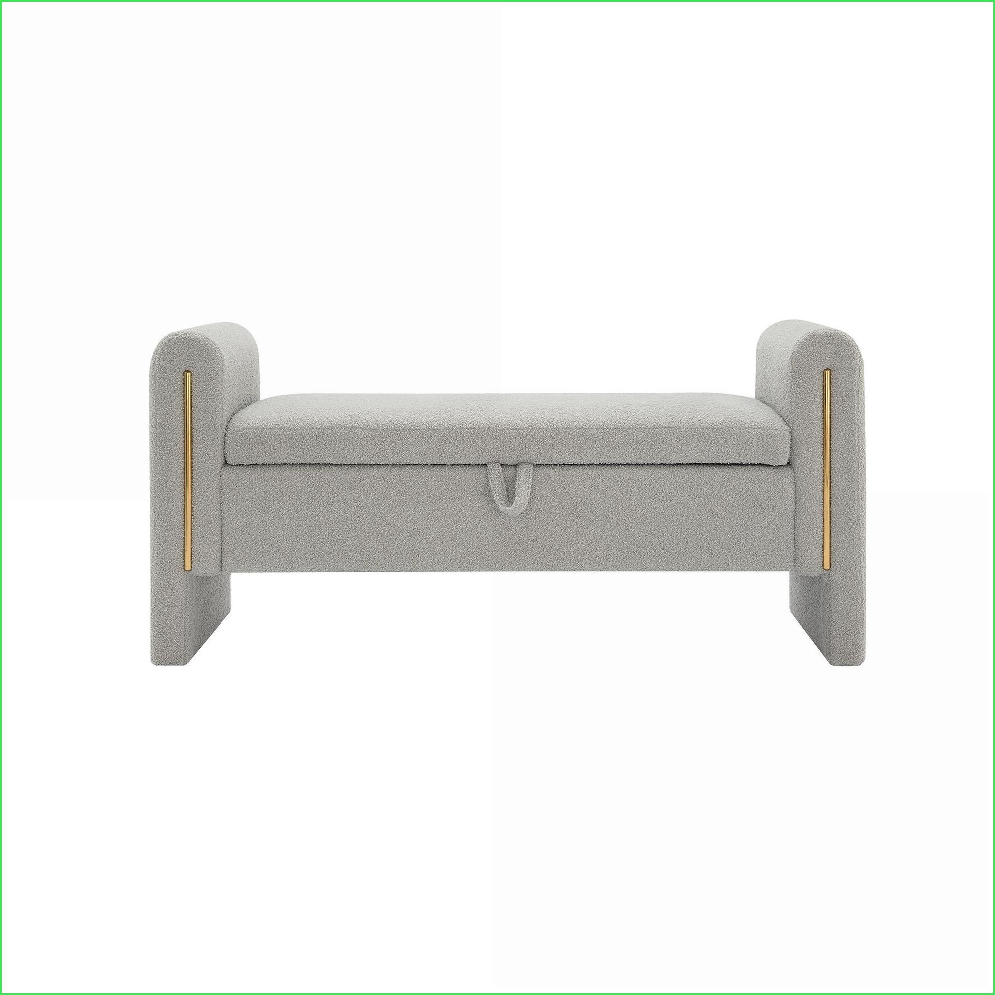 Foot Stool with Storage | Modern Teddy Fabric Ottoman for Bedroom, Living Room | Charcoal Gray | Teddy Fabric