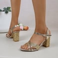 thumbnail image 4 of Rokment Sparkly Sequin Dressy Sandals for Women Bride Wedding Metallic Delicate Leather Pointed Toe Chunky Block High Heels Rhinestones Dress Pumps Summer Gold Size 9.5, 4 of 7