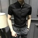 thumbnail image 3 of Camisas y blusas musculosas para hombre, camisetas negras a rayas de manga corta para hombre con cuello, estéticas, normales, elegantes, de algodón y seda, 3 of 5