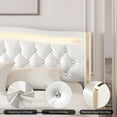 Homfa Queen LED Bed Frame, 4 Storage Drawers, PU Leather Platform Bed, Crystal Button Headboard