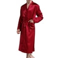 thumbnail image 2 of Defitshape Men's Satin Kimono Robe Knee Length Lightweight SPA Summer Lounge Long Sleeve Silky Bath Robe Soft Bathrobe with Pocket Silk Red XX-Large, 2 of 4