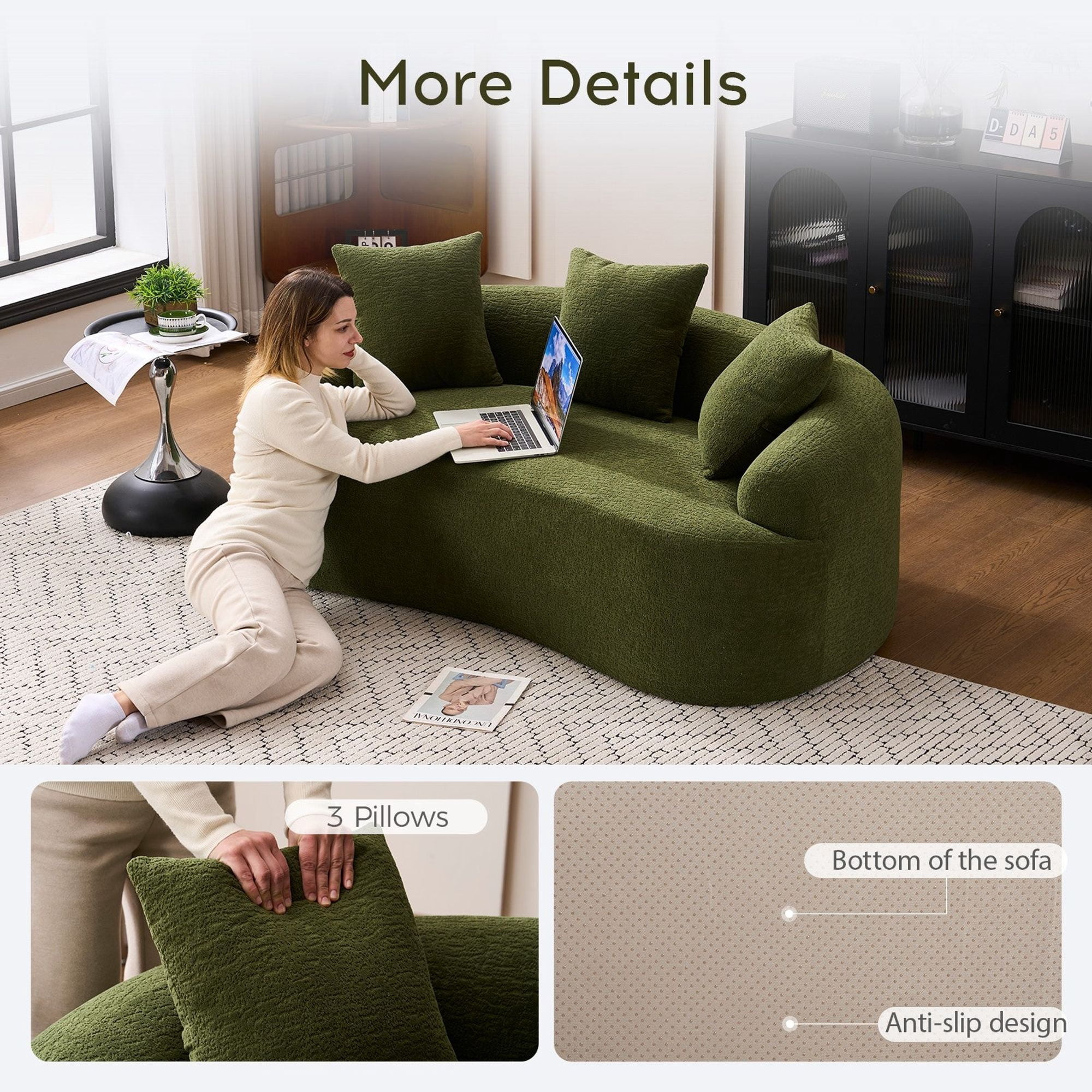 Sailvan Curved Loveseat No-Assembly Chenille Sofa for Small Spaces