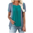 thumbnail image 2 of LADIGASU Women's Printed Fake Two Piece Short Sleeve Round-Neck Blouses Top, 2 of 7