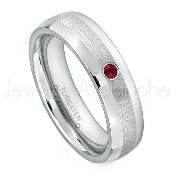 6mm Comfort Fit Dome Tungsten Ring - 0.07ct Solitaire Ruby Ring - Personalized Tungsten Wedding Ring - Custom Made July Birthstone Ring TN006BS