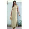 thumbnail image 4 of 2025 Women Summer Round Neck Casual Loose Split Wrinkle-Free Long Maxi Vacation Dress with Pockets Khaki L, 4 of 7