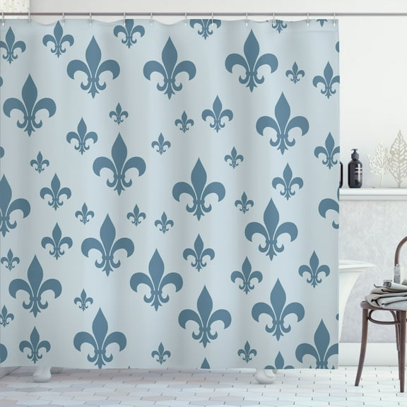 Ambesonne Fleur De Lis Shower Curtain, Lily Pattern Retro Art, 69"Wx75"L, Blue Grey