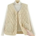 thumbnail image 4 of CUZIBR Winter Coats For Women Quilted Vest Thickened Warm Sleeveless Button Down Jacket Solid Color V-Neck Casual Based Layered Waistcoat With Pockets Casual Sweater Clothes Trendy Outfits,Beige,Xxl, 4 of 8