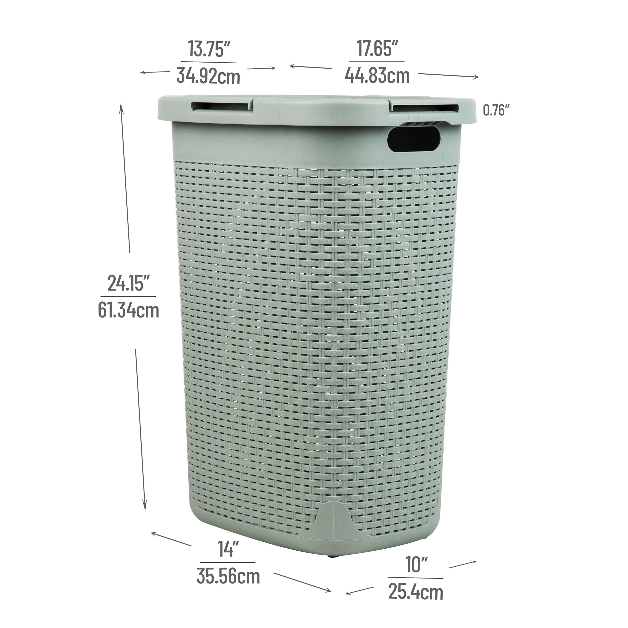 Mind Reader 60L Slim Laundry Hamper, Clothes Basket, Lid, Wicker Design, Plastic, Mint