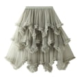 thumbnail image 1 of Womens Layered Tulle Long Skirt Stylish High Waist Solid Color Frill Trim Ruffle Midi Skirt, 1 of 5