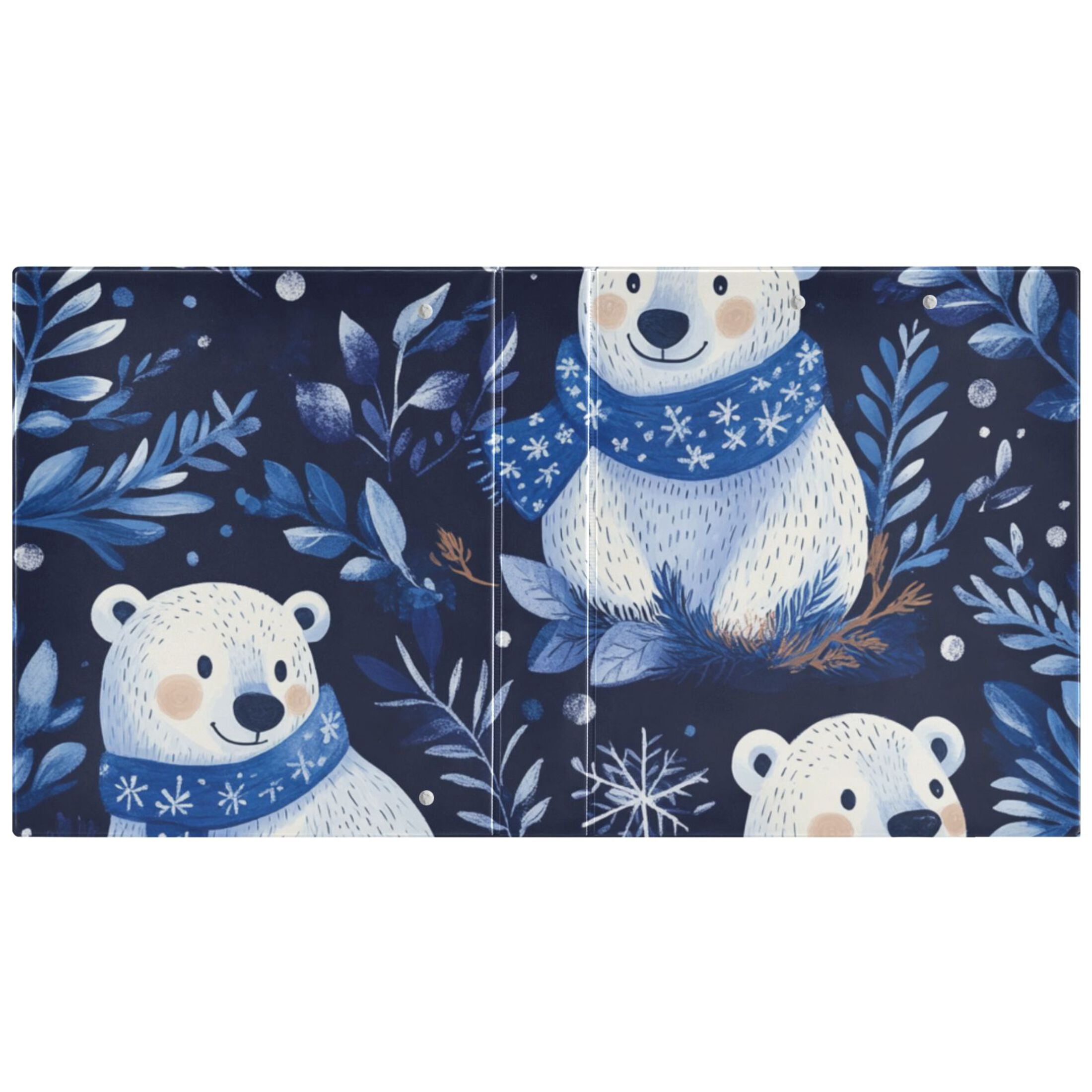 Polar Bears and Leaves 3 Ring Binders 1.5 inch Hardcover File Folders with Interior Pockets A4 Size Organizer for School Office Hospital