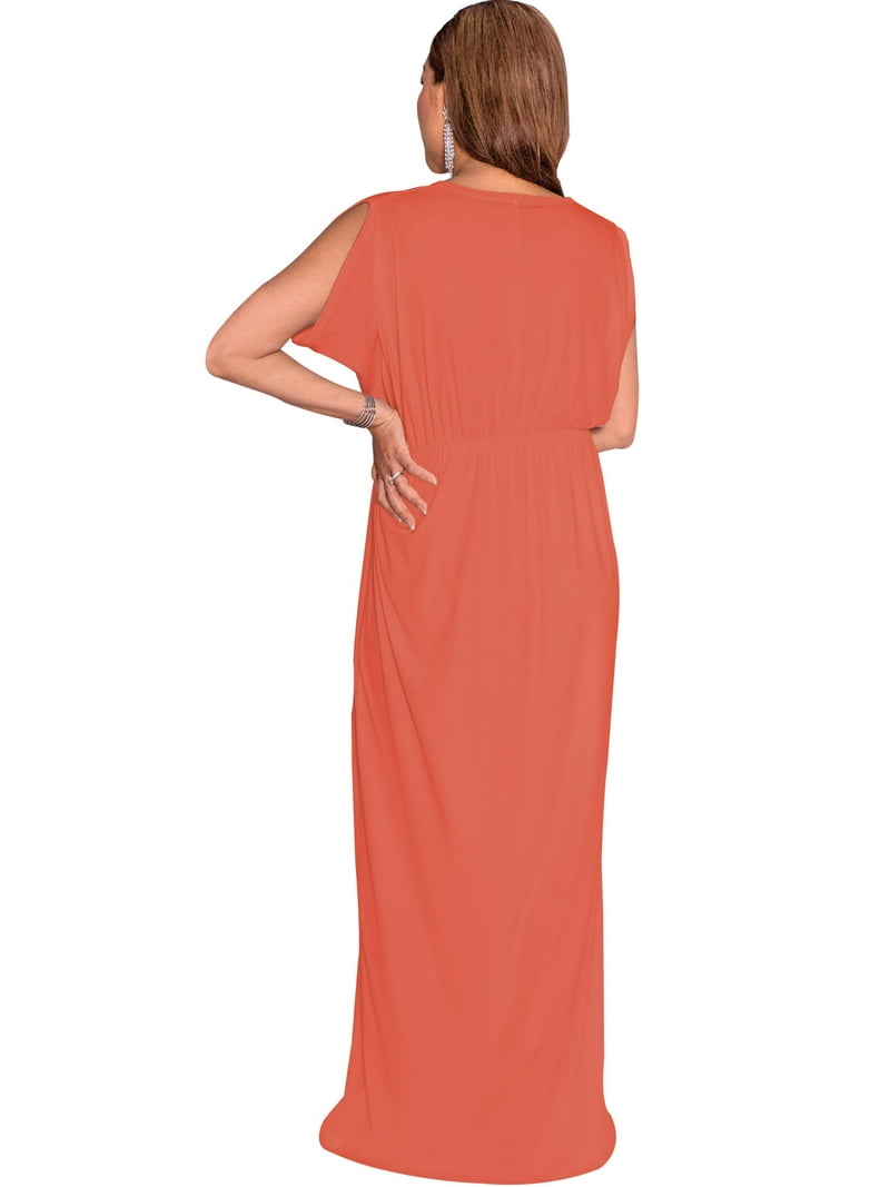 KOH KOH Long Maternity Pregnancy Short Sleeve V-Neck Full Floor Length  Flowy Baby Shower Bridesmaid Evening Summer Tall Maxi Dress Gown For Women  Coral Pink Peach XX-Large US 18-20 NT278 - Walmart.com