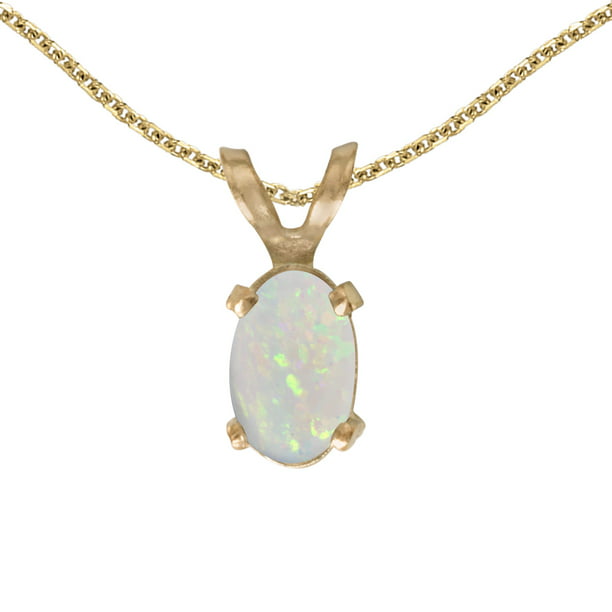 14k Yellow Gold Oval Opal Pendant with 18