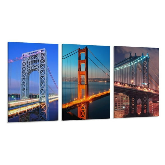 3 Piece USA Bridge Canvas Wall Art For Living Room Wall Decorations For BedroomLandscape Painting Modern Home Decor Stretched And Framed Ready To Hang Pictures 16x24 inch 3pcs