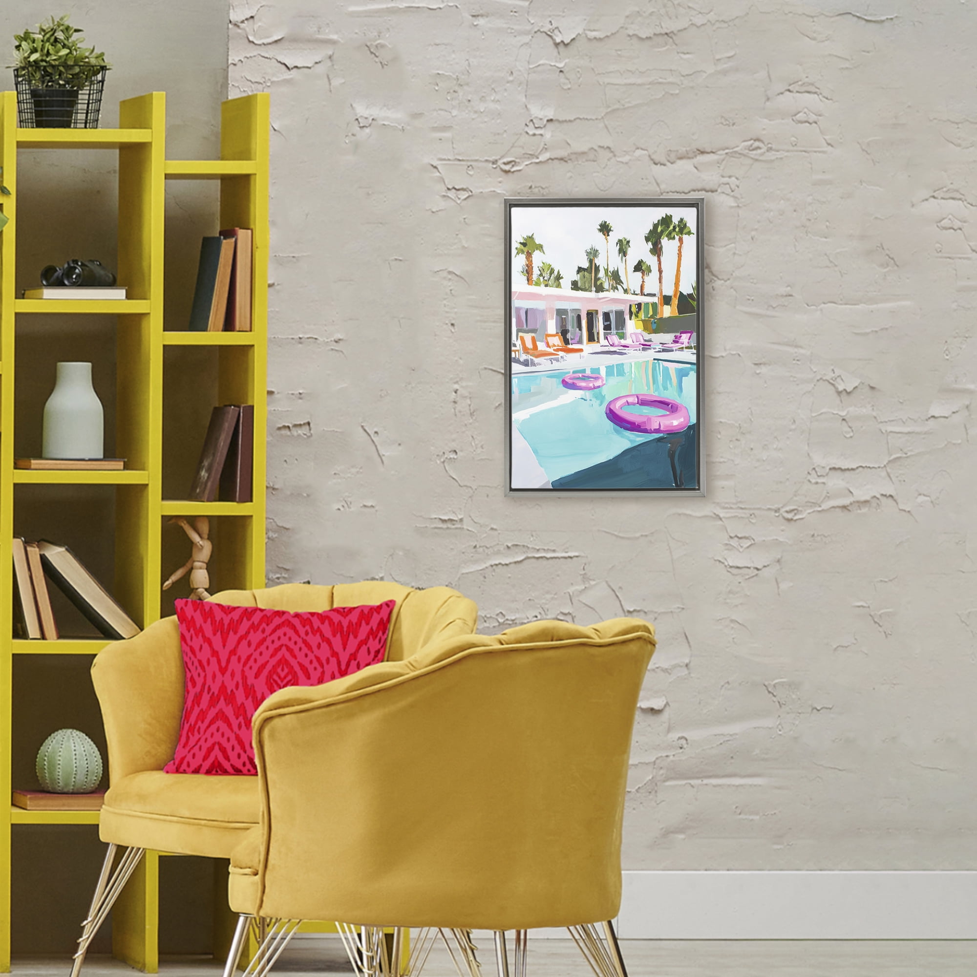 Stupell Industries Palm Springs Poolside Impression Gray Framed Floater Canvas Wall Art, design by Sisi and Seb