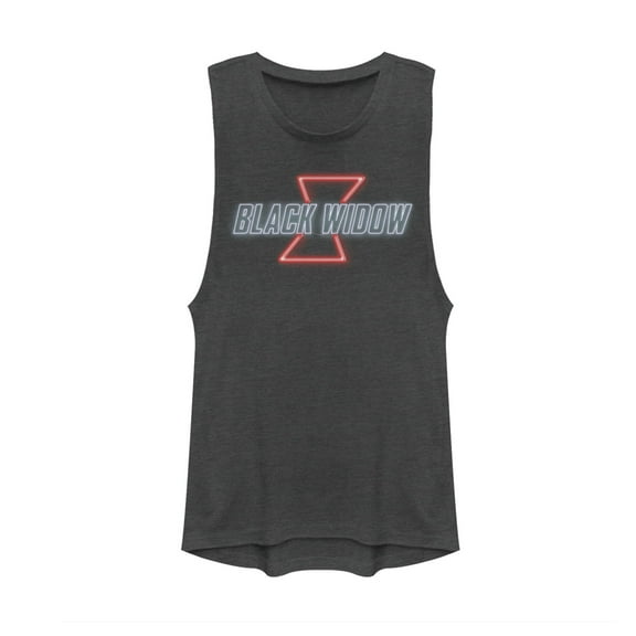 Junior's Marvel Black Widow Neon Light Logo  Festival Muscle Graphic Tee Charcoal Medium