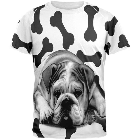 Bulldog and Bones All Over Adult T-Shirt - Medium