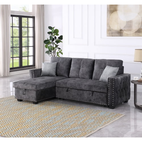 Sectional Sleeper Sofa Couch, LShaped Pull Out Couch with Reversible