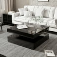 thumbnail image 3 of Hironpal Sturdy LED Coffee Table, 2-Tier Square Coffee Table High Gloss Minimalist Design with Plug-in 16-Color LED Light for Home Office Reception Room, Black, 3 of 8