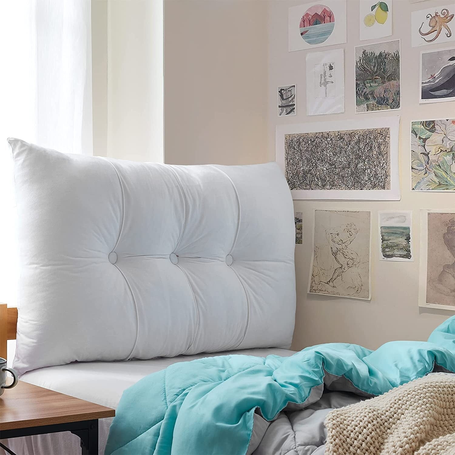 DormCo Rainha Plush Tufted College Headboard White