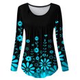 thumbnail image 2 of Abcnature Women Ladies Loose Print O-neck Long Sleeve T Shirt Polluver Blouse Tops Plus Size Tops for Ladies Autumn Winter Casual Loose Tunic Blouse Blue XL, 2 of 4
