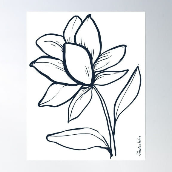 A Single Flower, Line Drawing With Black Ink Poster Wall Art, Modern Wall Decor For Living Room Bedroom, 8x12 UNFRAMED