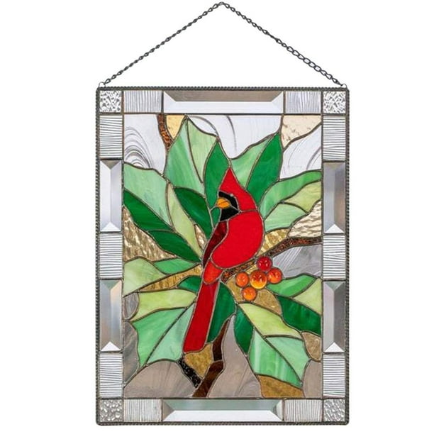 Jocestyle Stained Glass Birds Panel Window Hanger Suncatcher for Garden