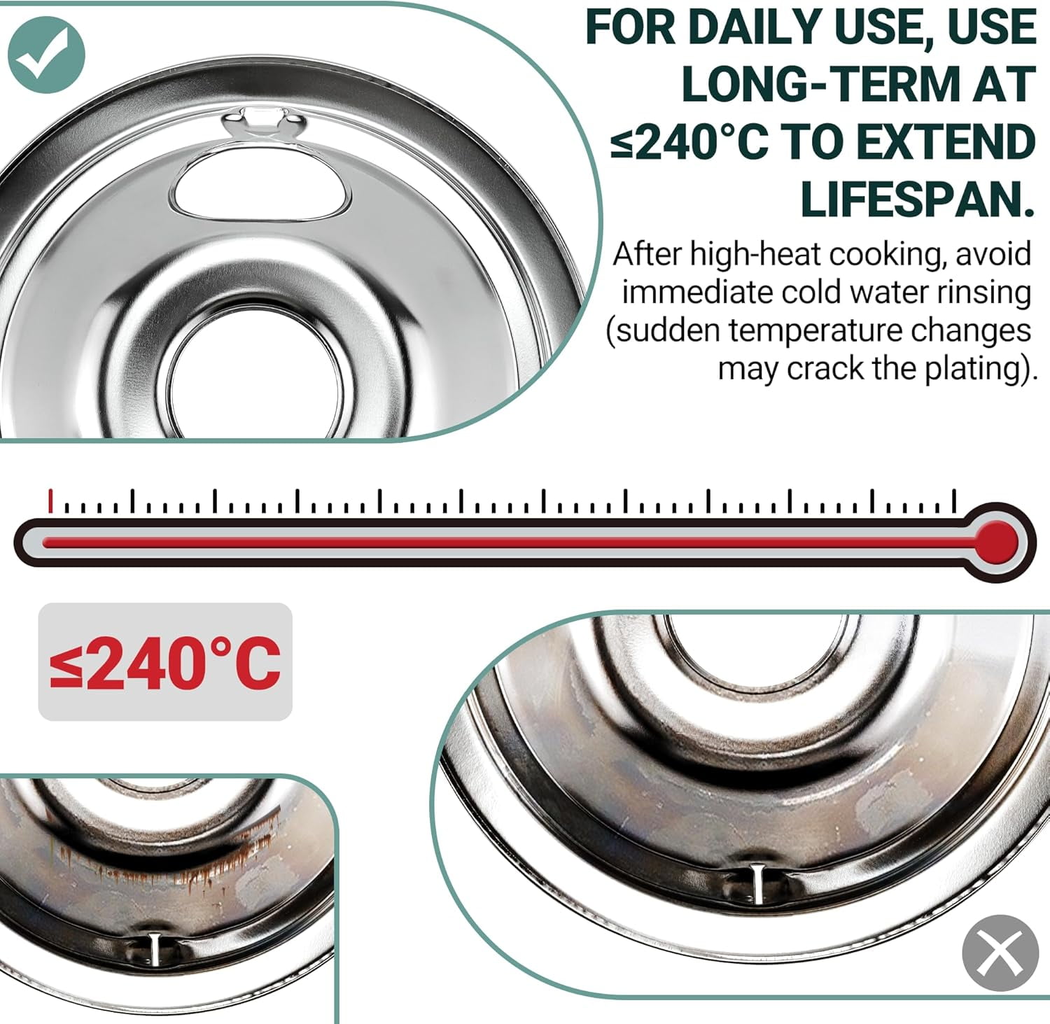 4 Pack GE68C Chrome 2 x 6inch, 2 x 8inch Burner Drip Pan Bowls by - Fit for GE Stoves and Hot-point Electric Ranges - Drip Pans Set