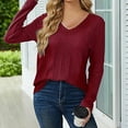 thumbnail image 2 of Afdoent Womens Sweaters Casual Solid Color V Neck Long Sleeve Knit Sweater For Women Fall Trendy Pullover Tops Vintage Clothes, 2 of 3
