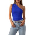 thumbnail image 7 of Ankishi Off the Shoulder Crop Top Sleeveless Asymmetrical Half Shoulder Tank Top Ruched Slim Fit Shirts for Vacation, 7 of 7