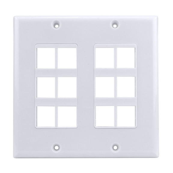 Construct Pro Double-Gang 12-Port Keystone Wall Plate (Color: White)