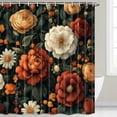 thumbnail image 2 of Floral Boho Shower Curtain, Black Abstract Bohemian Tropical Plant Red Orange White Flower Botanical Bathroom Curtains,Black Modern Aesthetic Leaves Fabric Shower Curtain with Hooks 72X84in, 2 of 5