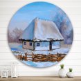 thumbnail image 2 of Designart 'Traditional Cottage Covered With Snow In Winter I' Traditional Circle Metal Wall Art 36x36 - Disc of 36, 2 of 5