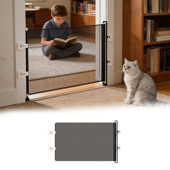 Retractable Pet Gate, No-Drill Mesh Dog & Cat Barrier, Indoor/Outdoor Safety Gate for Doorways, Stairs & Hallways, 2 Sizes