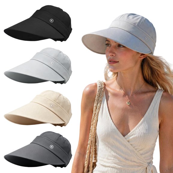 Rodiuiu Women Sun Hat with Detachable Top, Wide Brim Breathable Ponytail Hat, UV Protection Summer Hat for Outdoor Travel Beach Hiking