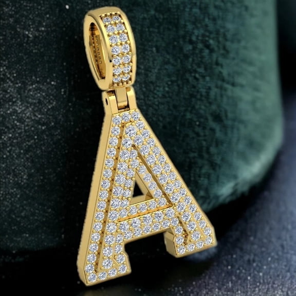 Round Cut 3.5Ct Lab Created Custom Hip Hop "A" Letter Pendant in 14K Yellow Gold Plated