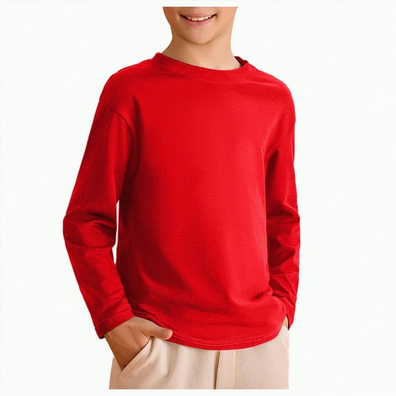 KPOPLK Kids Boys Autumn Cotton Long Sleeve Crewneck T Shirts Tee Tops 1 10 Years(6-7 Years,G82-Red)