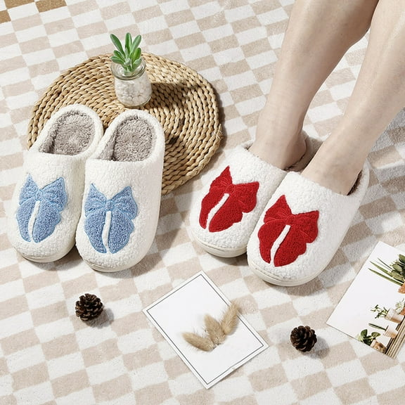 Slippers for Women Flat Heel Close Toe Slip-on Outdoor Indoor House Slipper Winter Warm Home Shoes for Women Blue 6